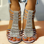 Beatrice | High Heels Pumps Damen Blockabsatz Strass Riemchen