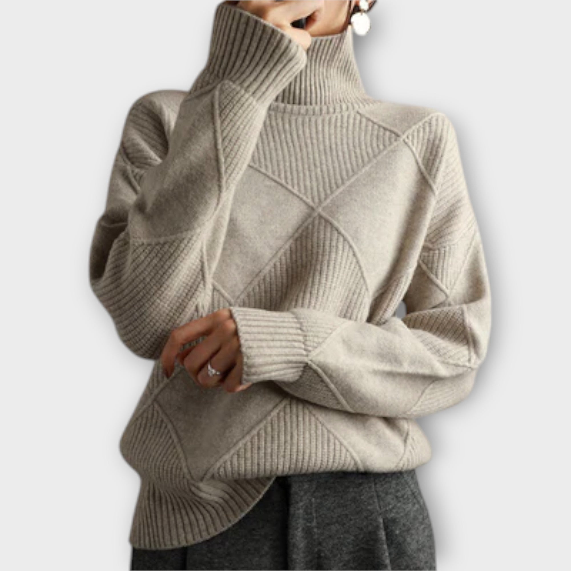 Beatrice | Oversize Strickpullover mit Stehkragen Damen Rautenmuster
