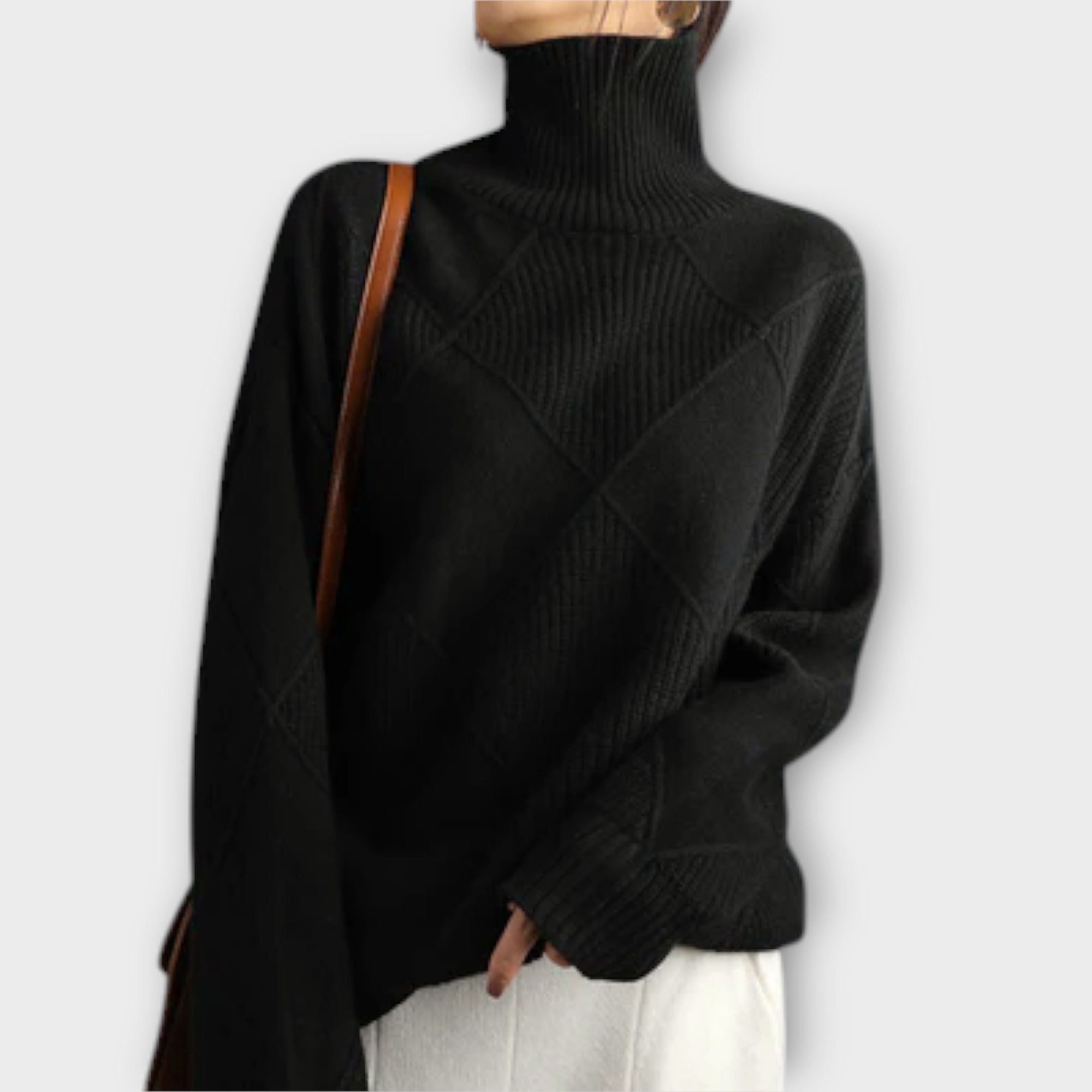 Beatrice | Oversize Strickpullover mit Stehkragen Damen Rautenmuster