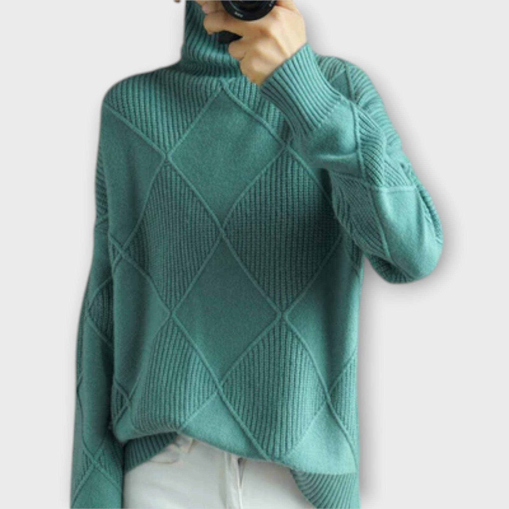Beatrice | Oversize Strickpullover mit Stehkragen Damen Rautenmuster