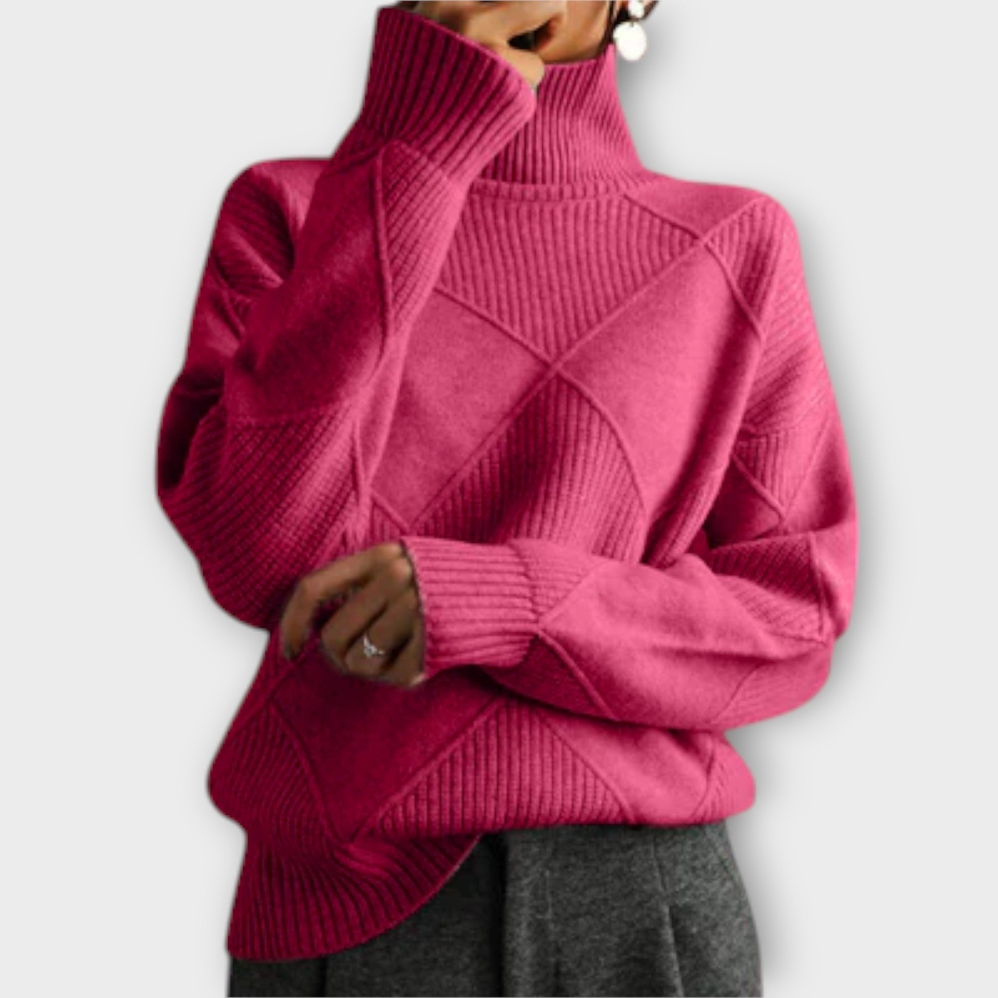 Beatrice | Oversize Strickpullover mit Stehkragen Damen Rautenmuster
