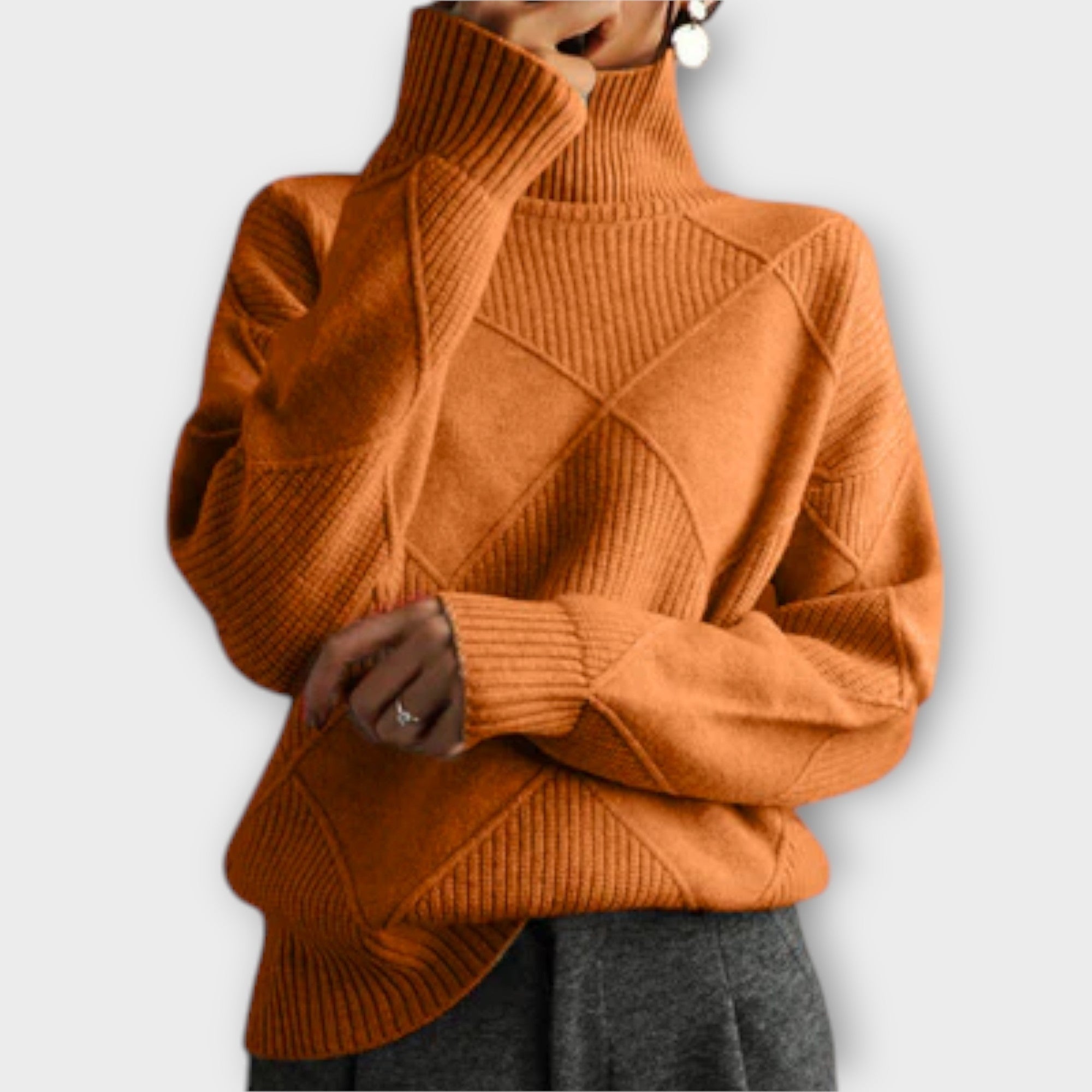 Beatrice | Oversize Strickpullover mit Stehkragen Damen Rautenmuster