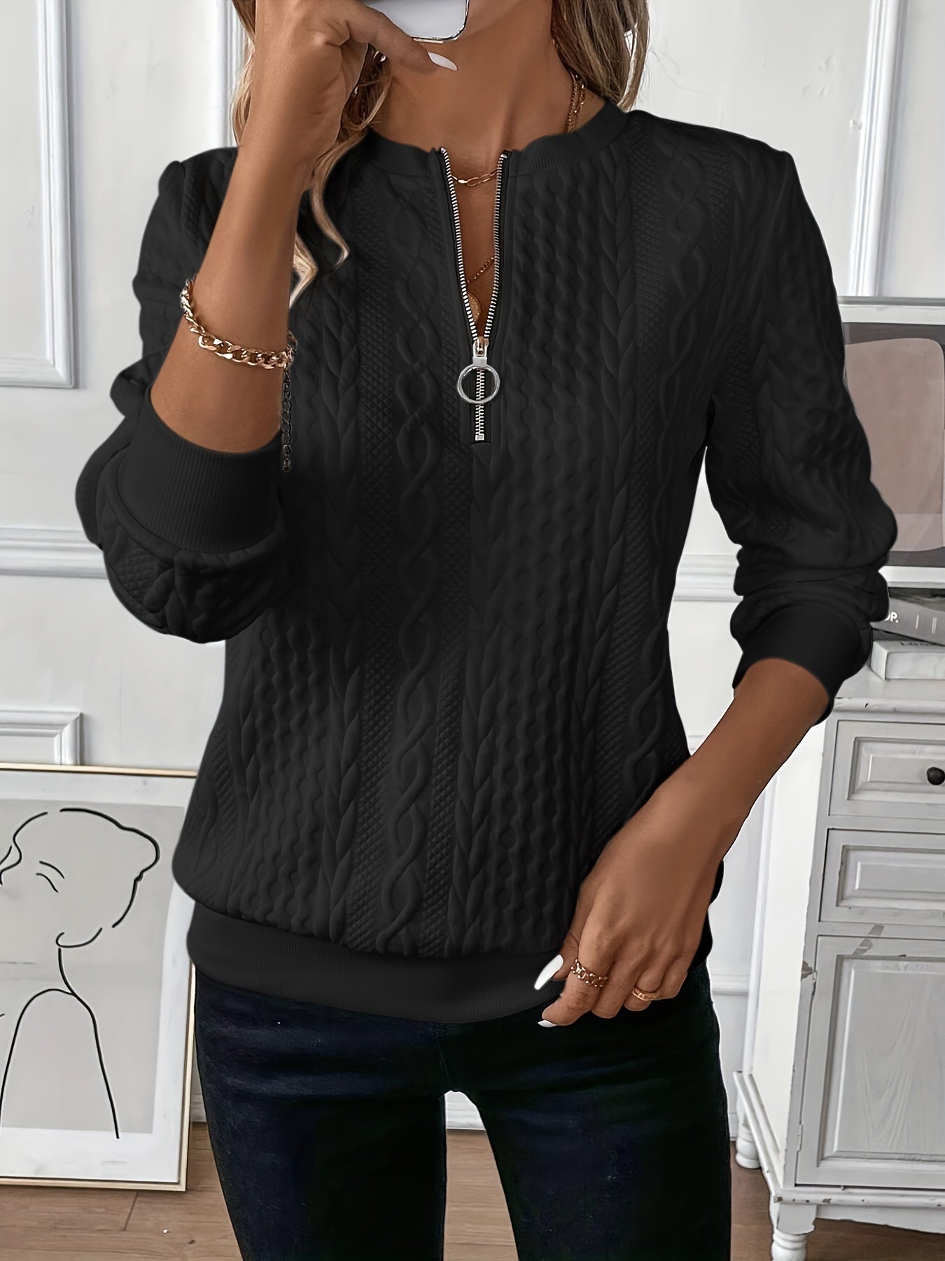 Beatrice | Pullover Damen Sweatshirt Zopfmuster Rundhals Langarm