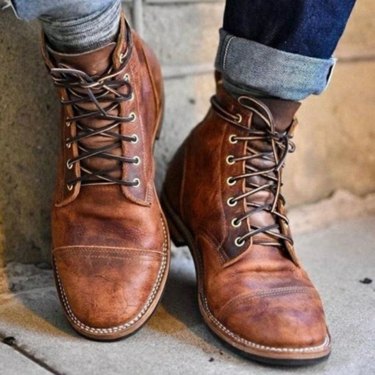 Benedikt | Leder Schnürstiefel Herren Cap-Toe Gummisohle