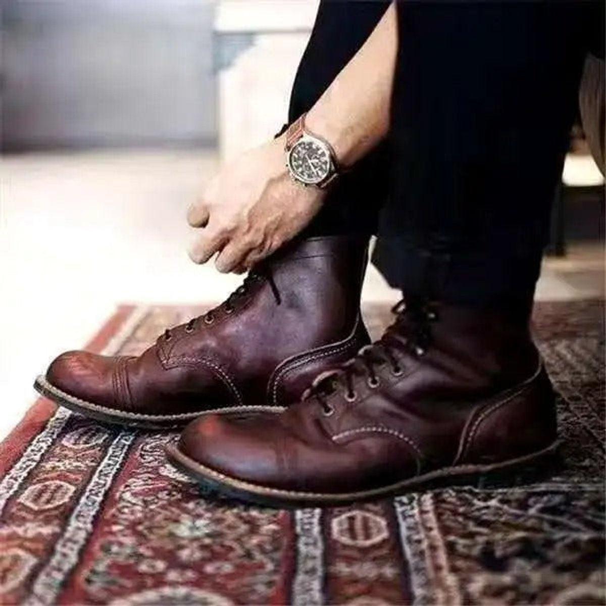 Benedikt | Leder Schnürstiefel Herren Cap-Toe Gummisohle