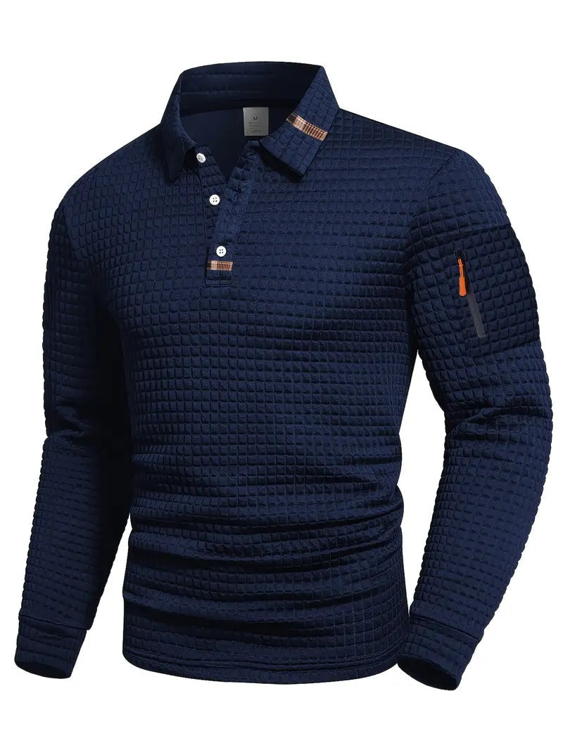 Benjamin | Sweatshirt mit Polokragen Pullover Herren Waffelmuster Armtasche