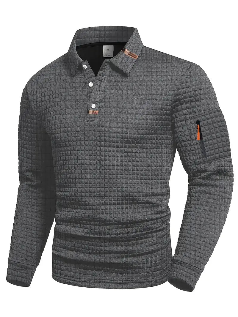 Benjamin | Sweatshirt mit Polokragen Pullover Herren Waffelmuster Armtasche