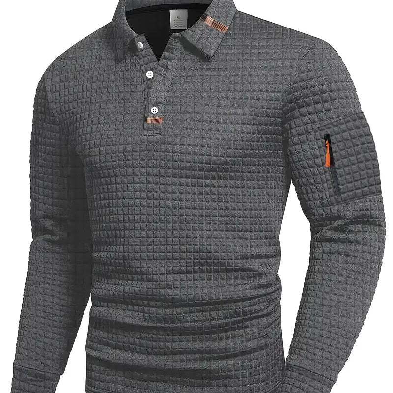 Benjamin | Sweatshirt mit Polokragen Pullover Herren Waffelmuster Armtasche