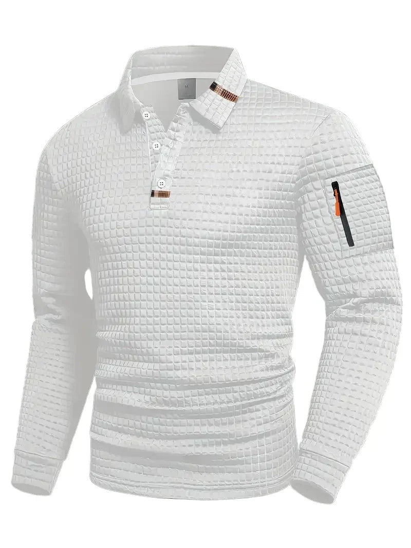 Benjamin | Sweatshirt mit Polokragen Pullover Herren Waffelmuster Armtasche