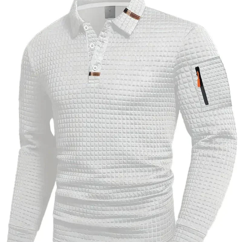 Benjamin | Sweatshirt mit Polokragen Pullover Herren Waffelmuster Armtasche