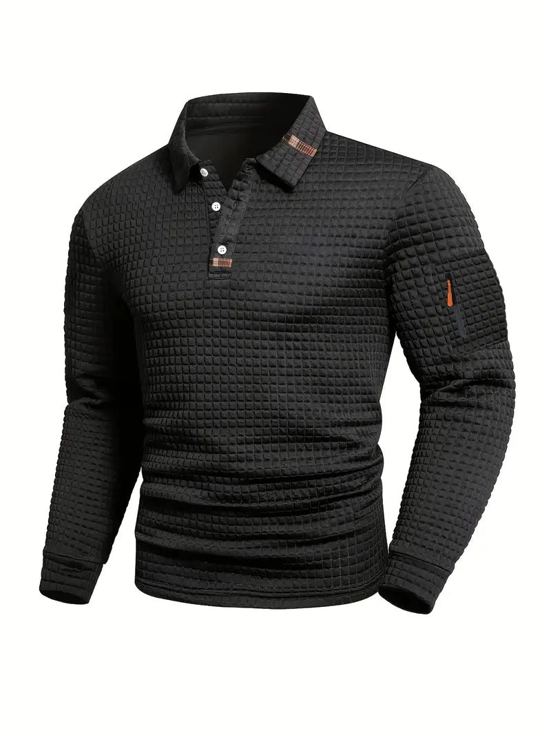 Benjamin | Sweatshirt mit Polokragen Pullover Herren Waffelmuster Armtasche