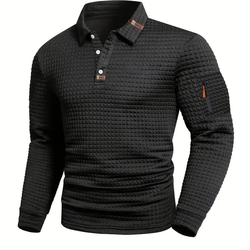 Benjamin | Sweatshirt mit Polokragen Pullover Herren Waffelmuster Armtasche