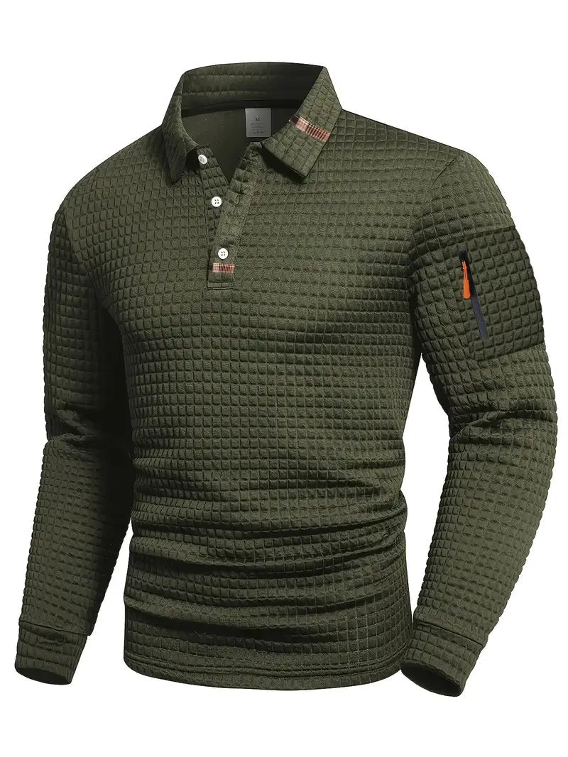 Benjamin | Sweatshirt mit Polokragen Pullover Herren Waffelmuster Armtasche