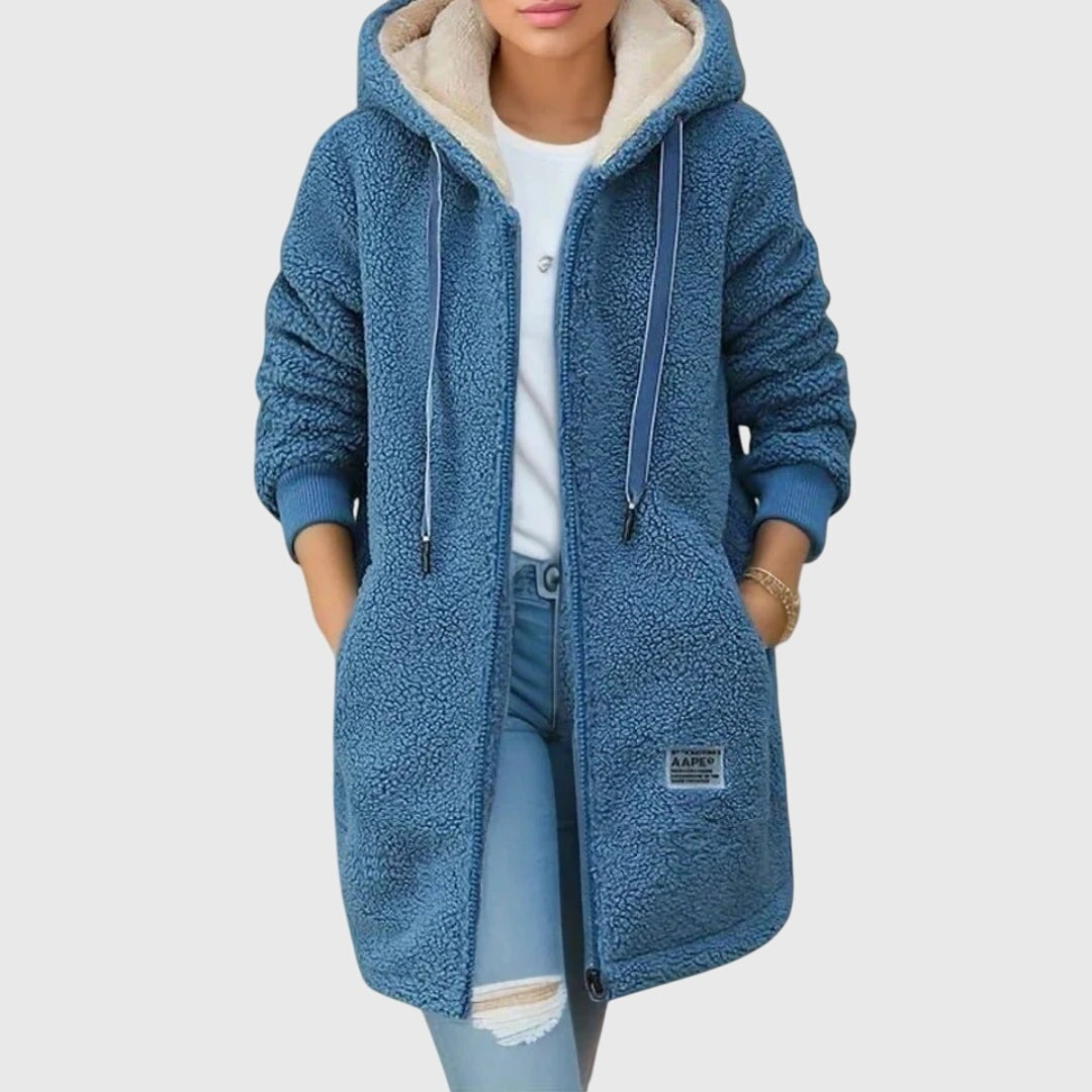 Carla | Fleecejacke Damen mit Kapuze Lang Teddy