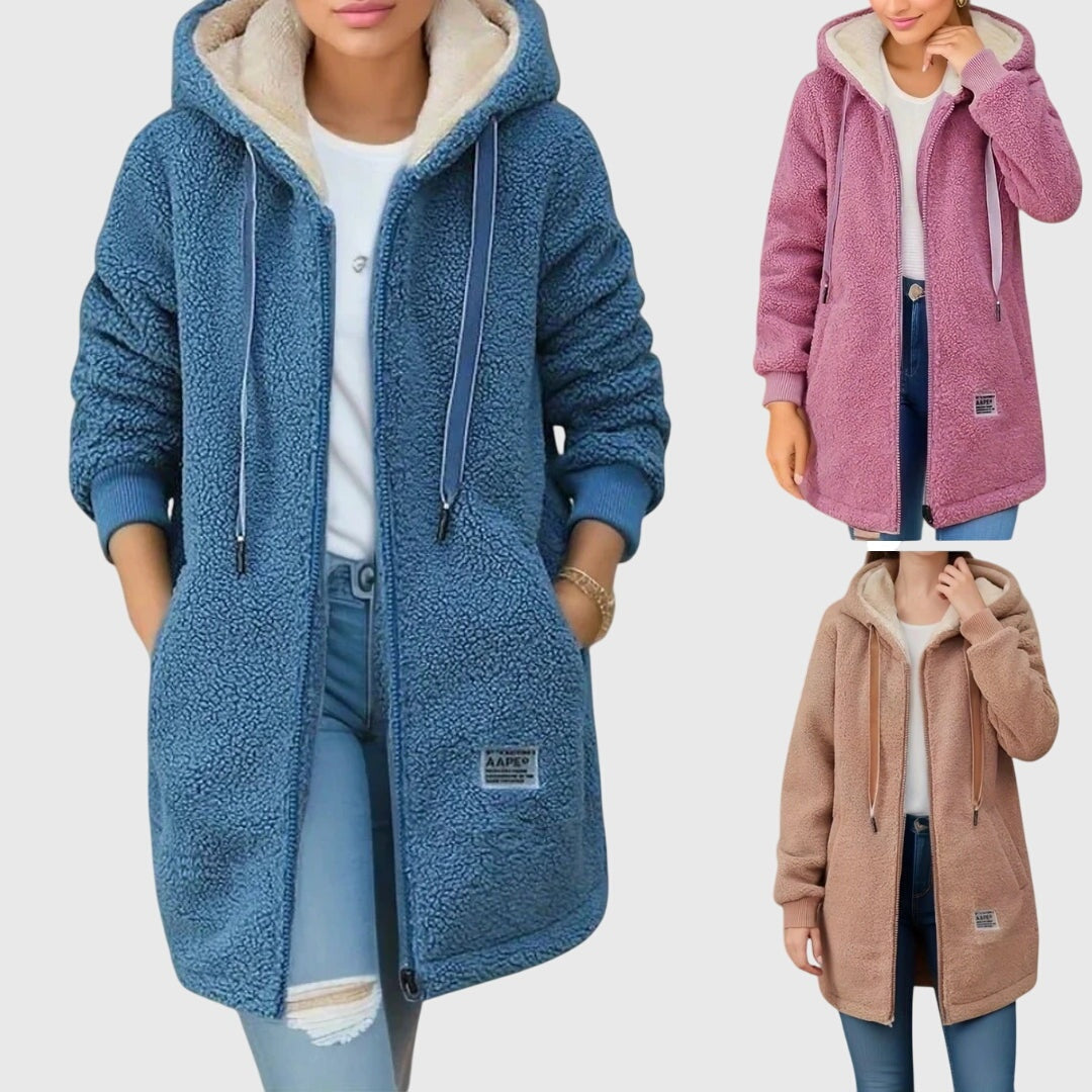 Carla | Fleecejacke Damen mit Kapuze Lang Teddy