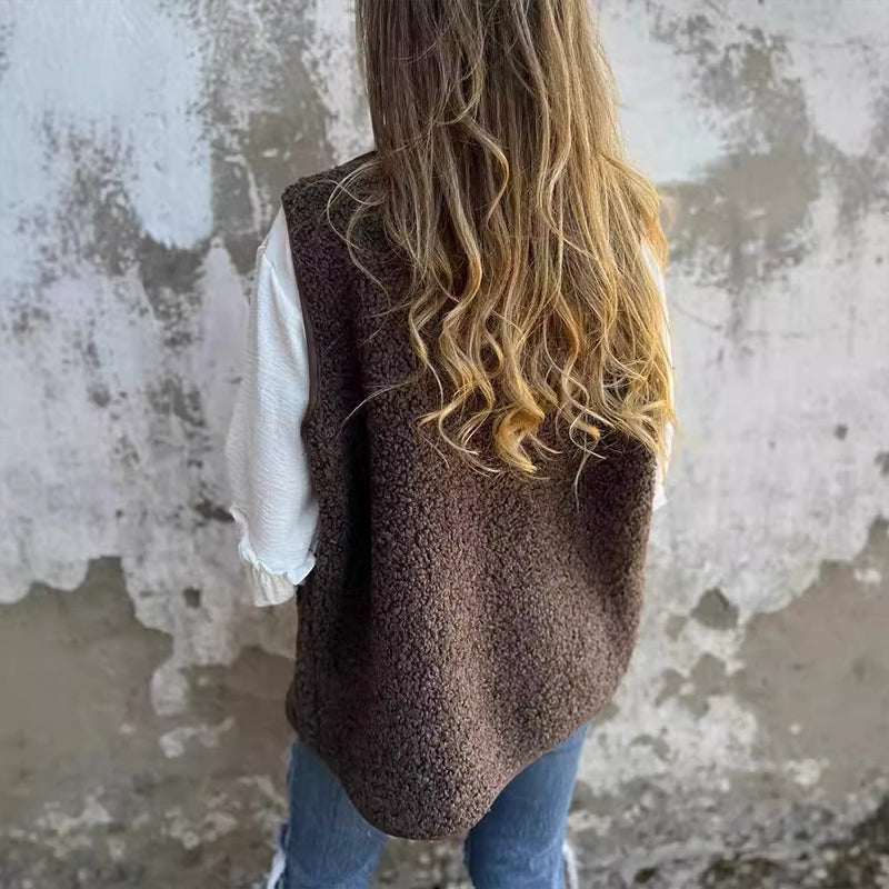 Charlotte | Fleecejacke Damen Gilet Ärmellos Teddy-Fleece