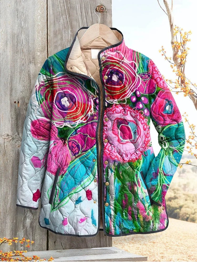 Charlotte | Gesteppte Jacke Damen mit Blumenmuster Stehkragen
