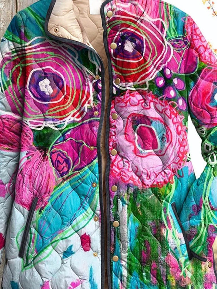 Charlotte | Gesteppte Jacke Damen mit Blumenmuster Stehkragen