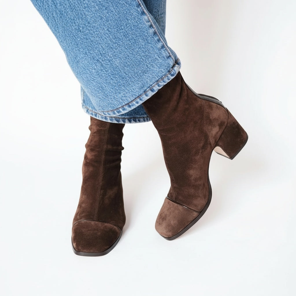 Charlotte | Stiefeletten Damen Wildleder Blockabsatz Quadratzeh