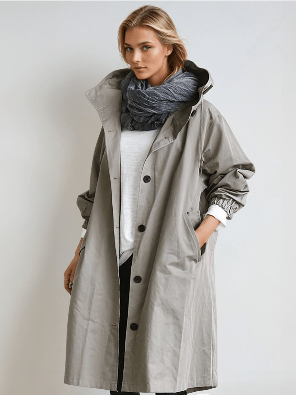 Charlotte | Trenchcoat Damen mit Kapuze Oversize Lang