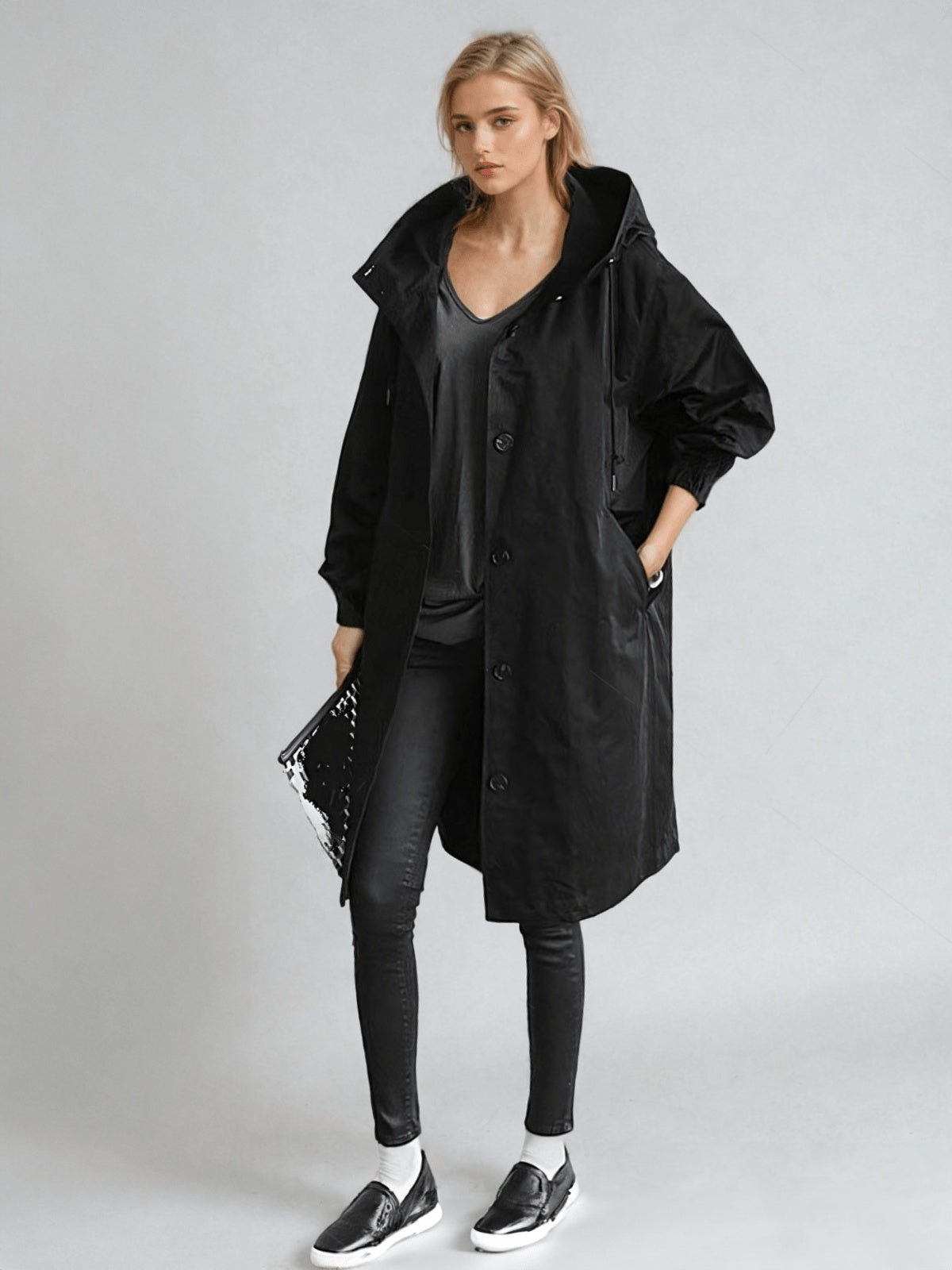 Charlotte | Trenchcoat Damen mit Kapuze Oversize Lang