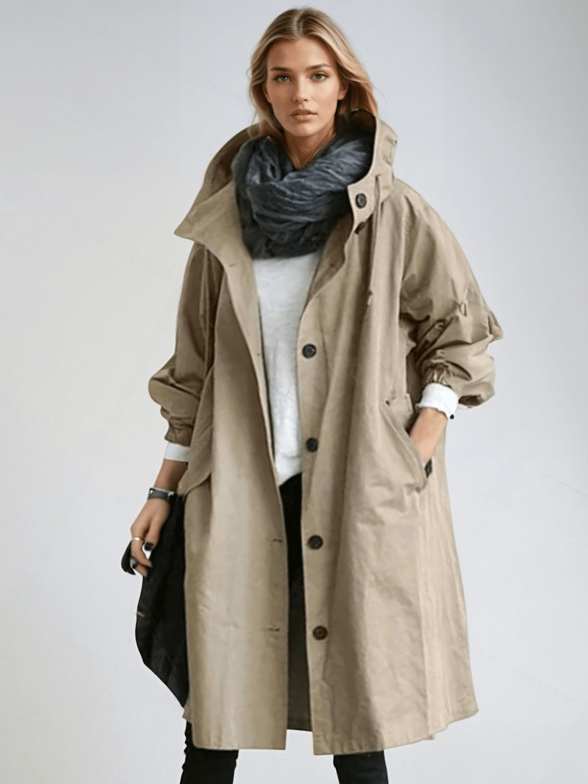Charlotte | Trenchcoat Damen mit Kapuze Oversize Lang