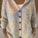 Cornelia | Strickjacke Damen mit Kapuze Grafik-Muster Knopfleiste