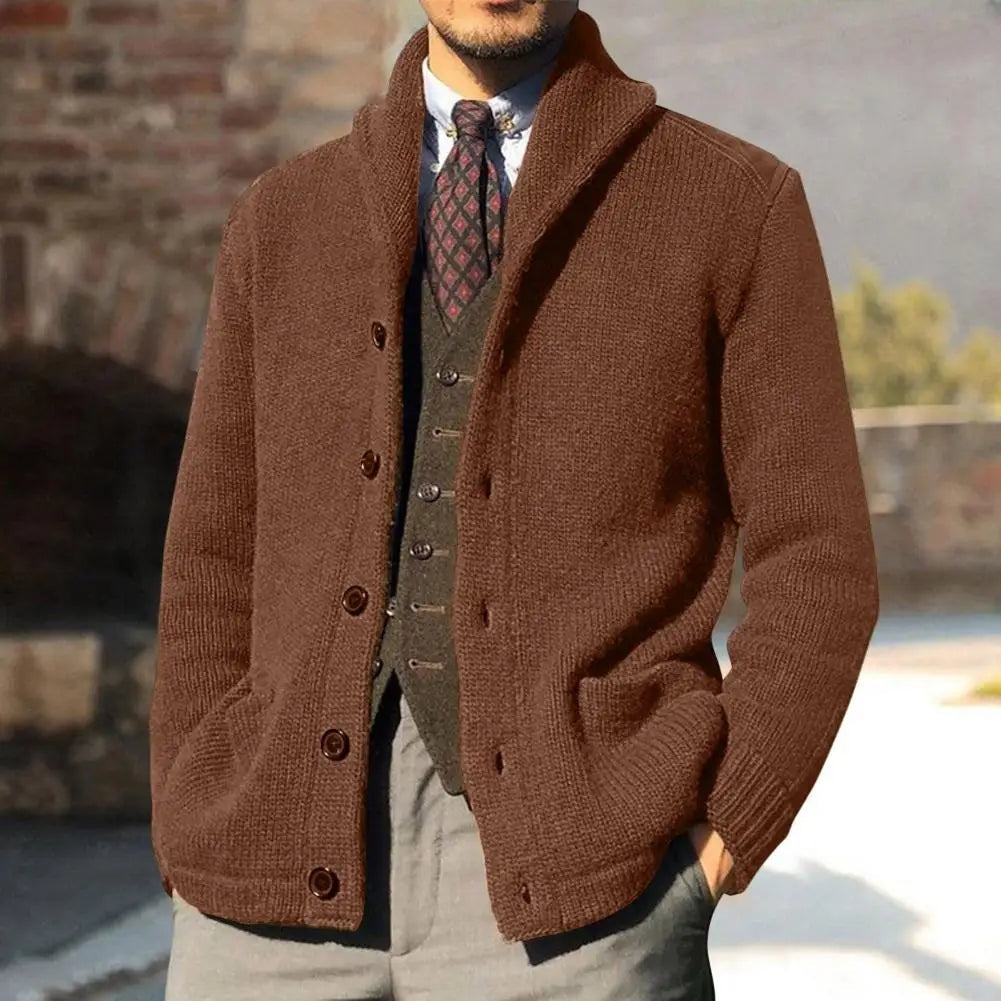 Curdin | Strickjacke Herren mit Stehkragen Knopfleiste