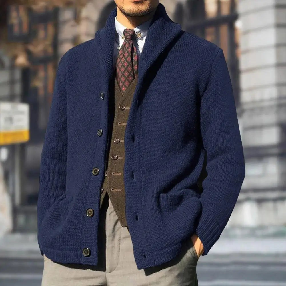 Curdin | Strickjacke Herren mit Stehkragen Knopfleiste