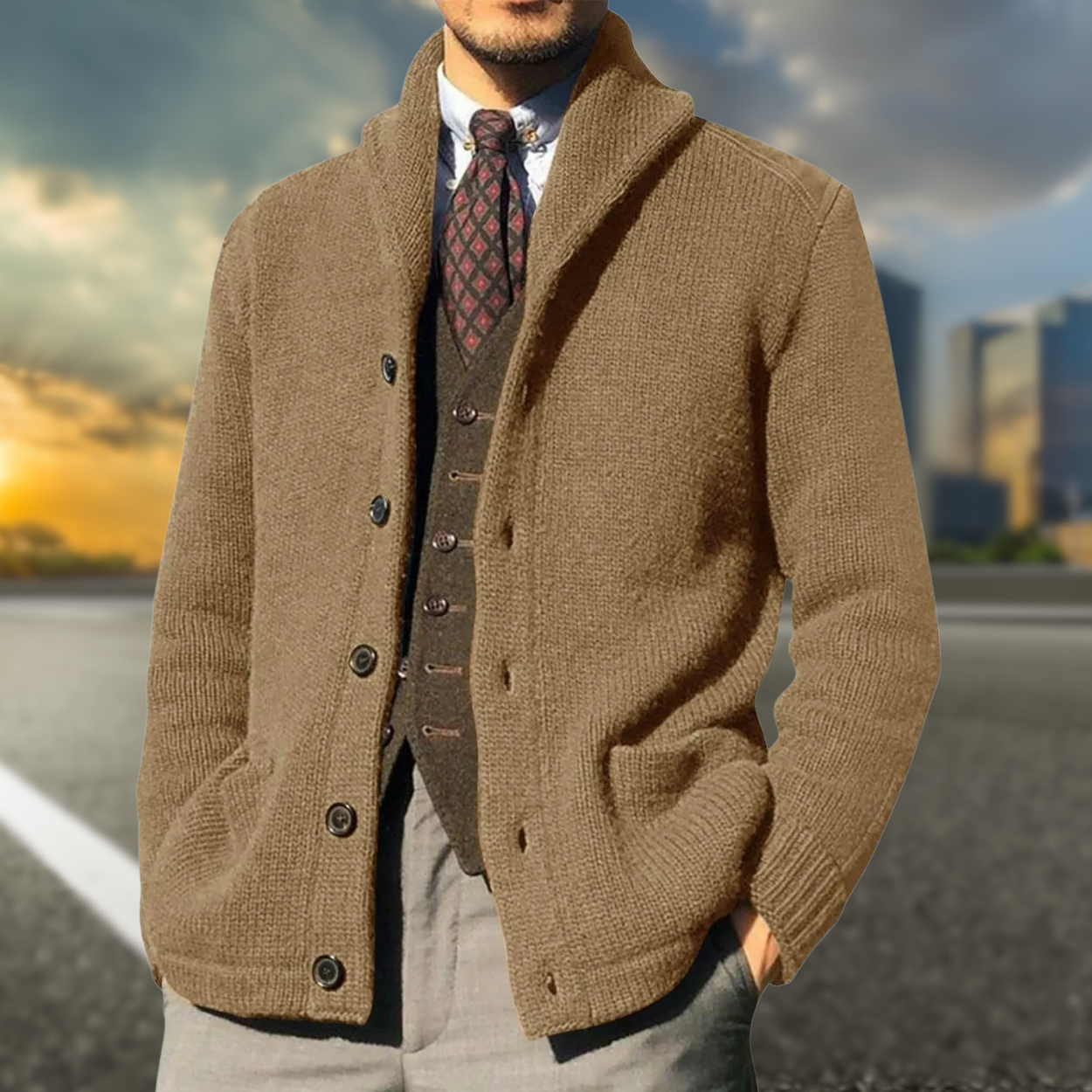 Curdin | Strickjacke Herren mit Stehkragen Knopfleiste