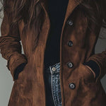 Curdin | Trenchcoat Damen Wildleder-Optik Zweireihig Midi