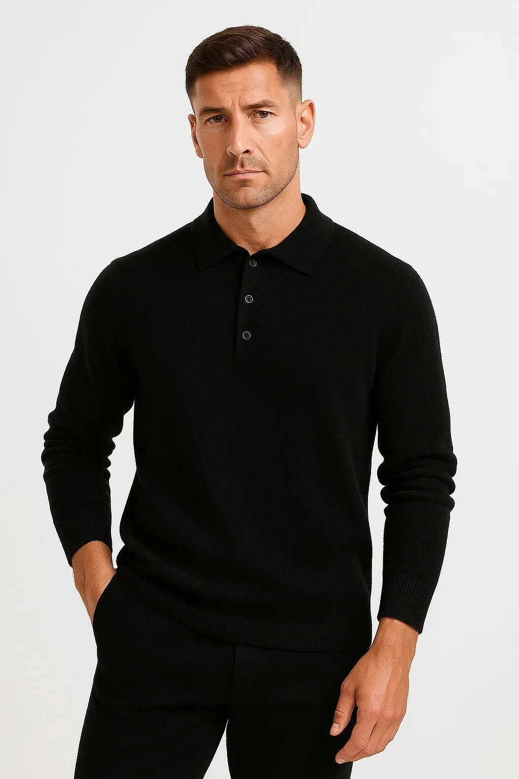 Cyrill | Polo Pullover aus Merinowolle Herren Langarm Knopfleiste