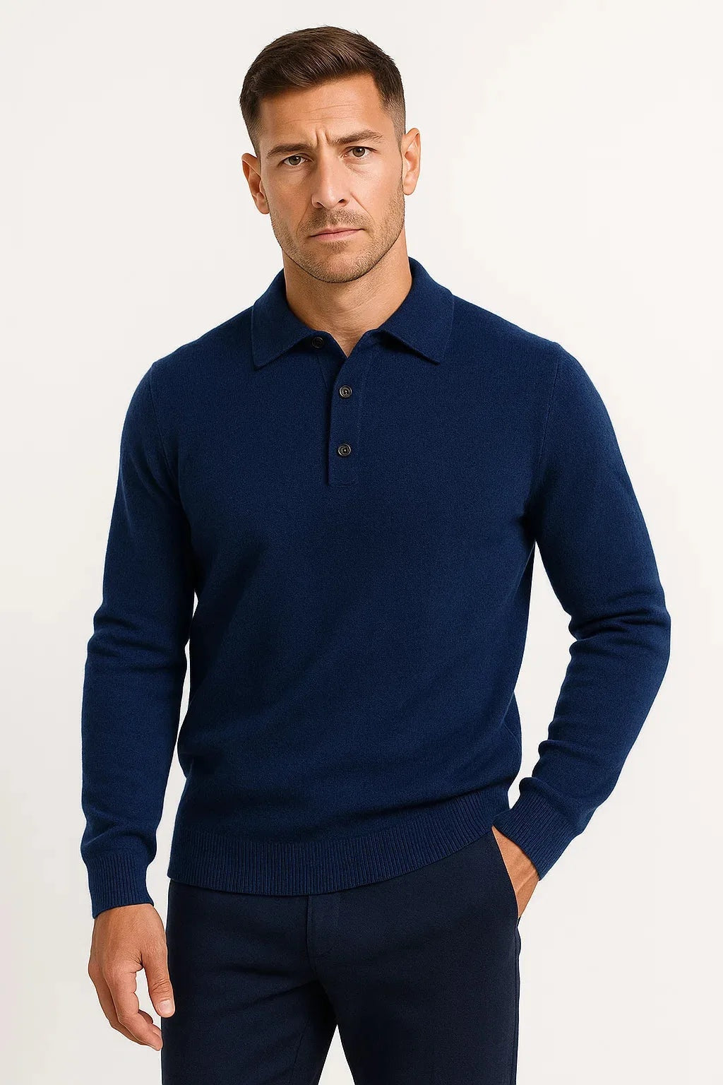 Cyrill | Polo Pullover aus Merinowolle Herren Langarm Knopfleiste