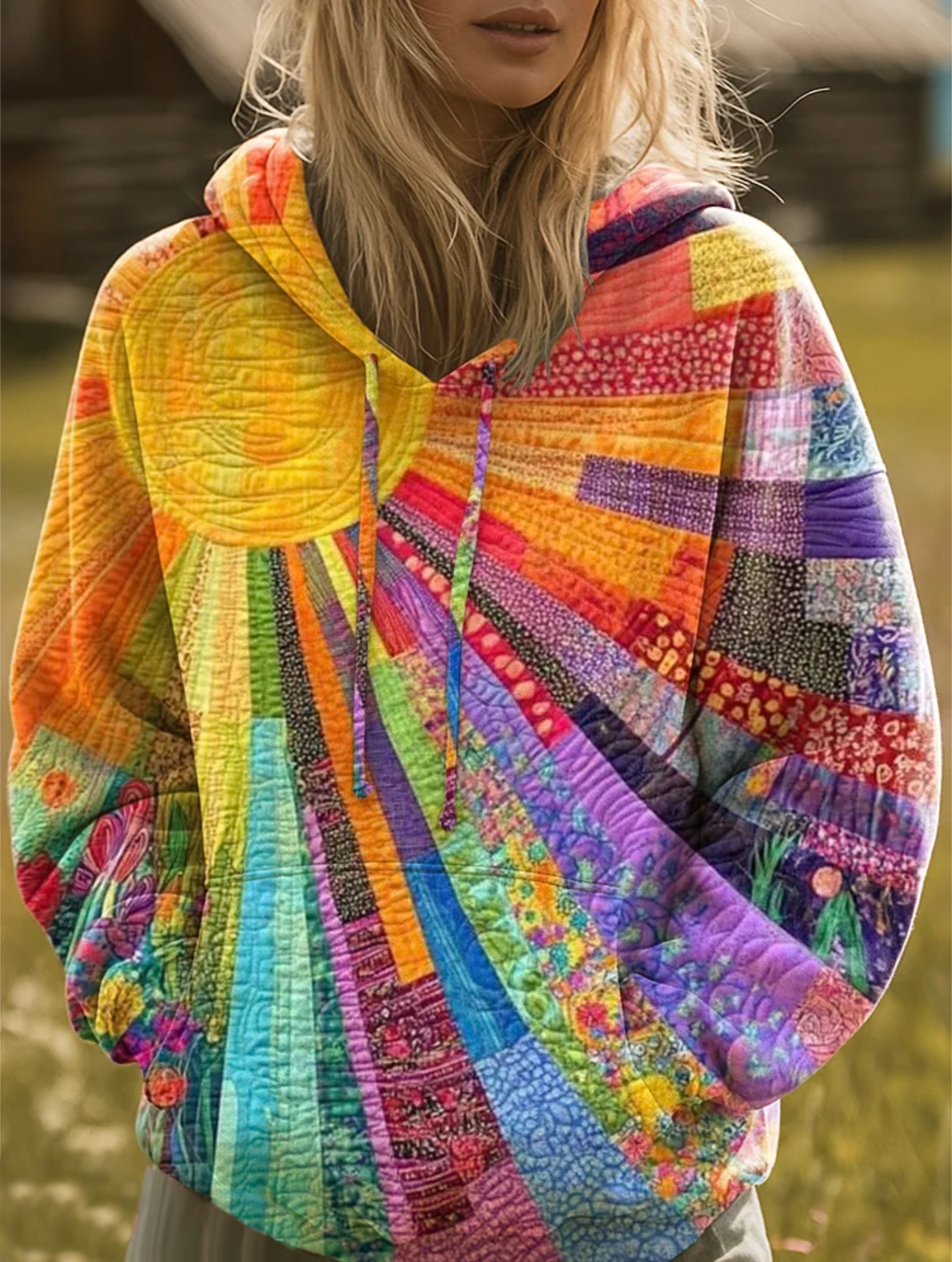 Daniela | Hoodie Damen Patchwork Boho Kapuze
