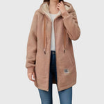 Daniela | Teddy Fleecejacke Lang mit Kapuze Damen Reissverschluss