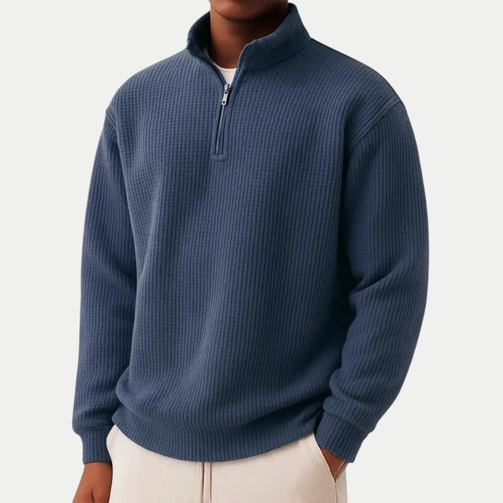 Dominik | Hoodie Herren Half-Zip Waffelstruktur Langarm