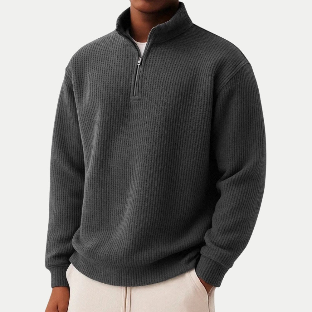 Dominik | Hoodie Herren Half-Zip Waffelstruktur Langarm