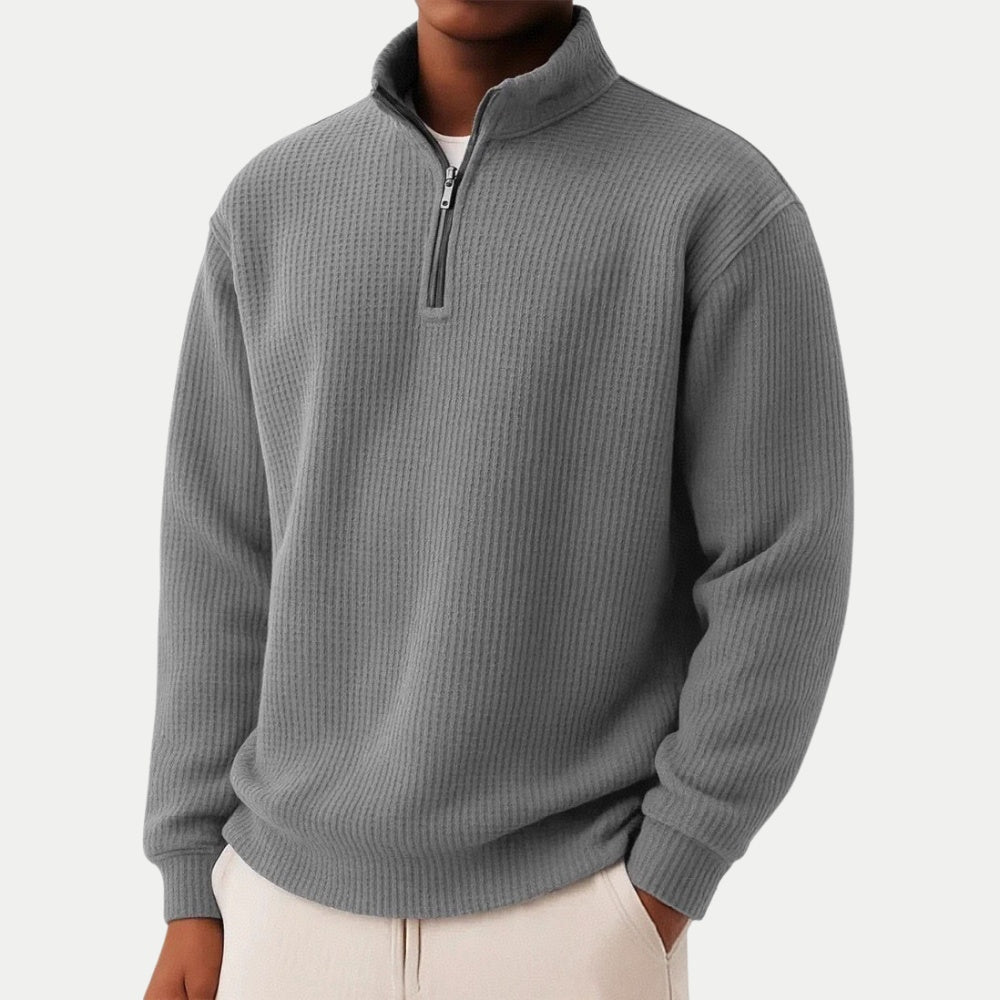 Dominik | Hoodie Herren Half-Zip Waffelstruktur Langarm