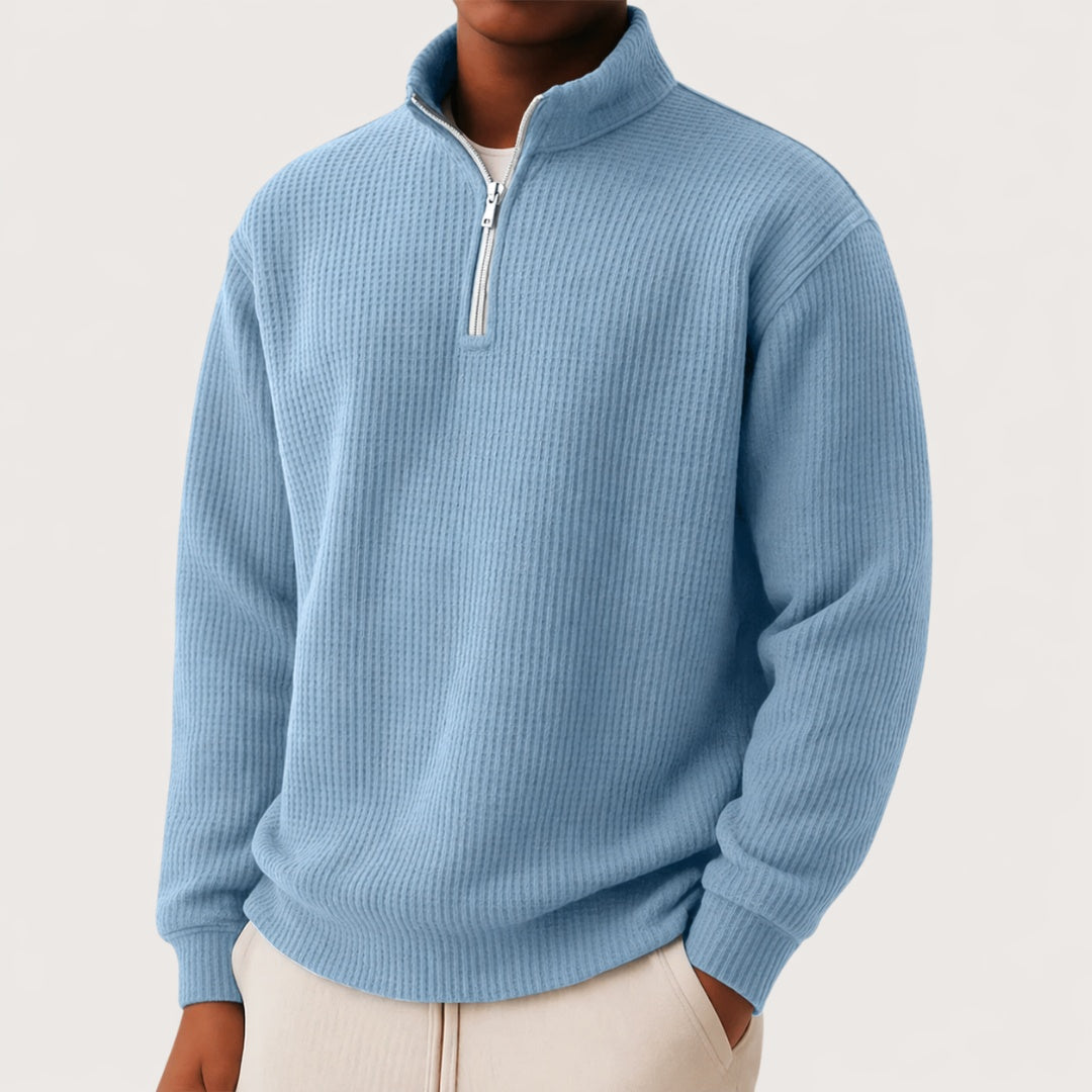 Dominik | Hoodie Herren Half-Zip Waffelstruktur Langarm