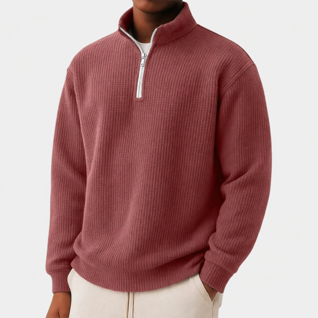 Dominik | Hoodie Herren Half-Zip Waffelstruktur Langarm