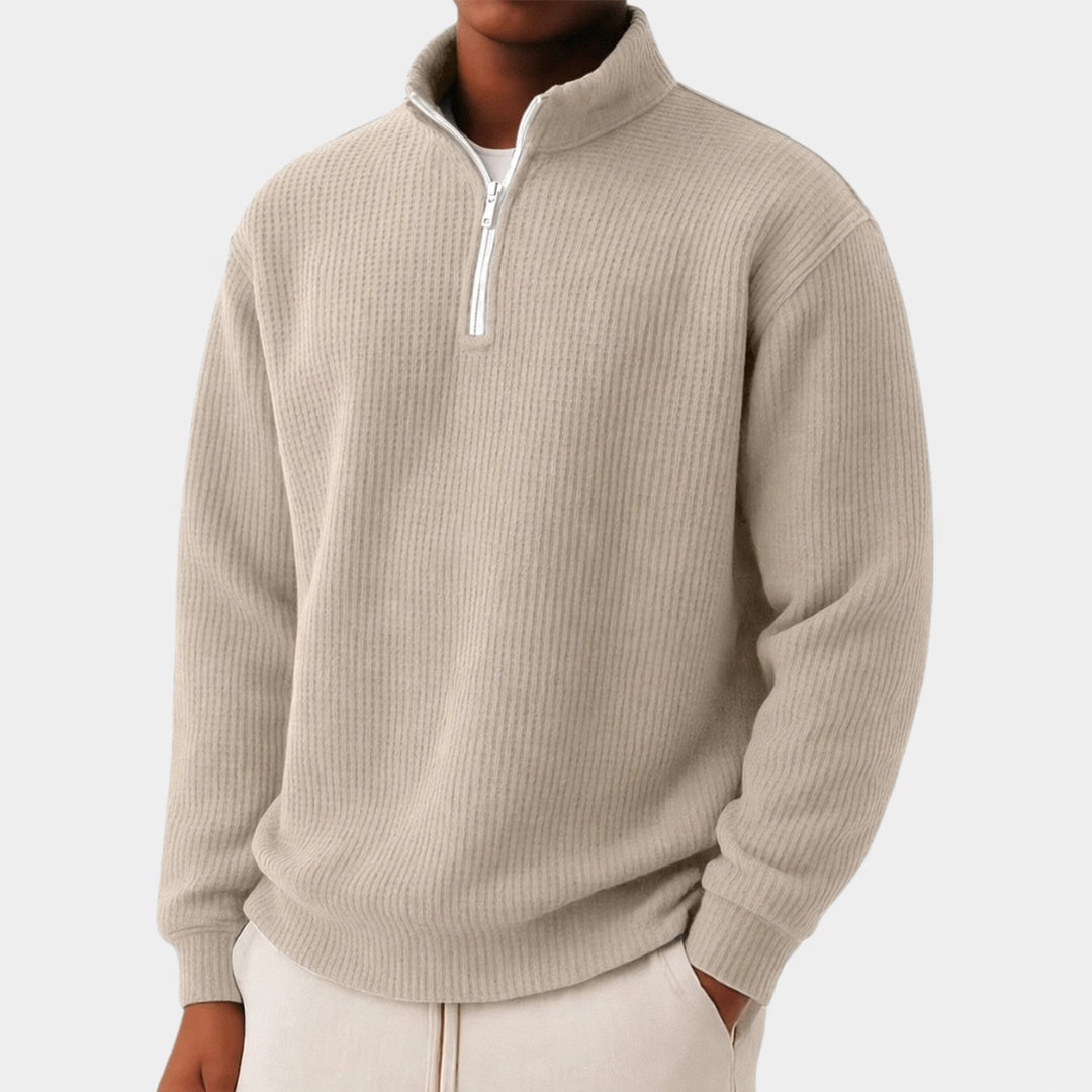 Dominik | Hoodie Herren Half-Zip Waffelstruktur Langarm