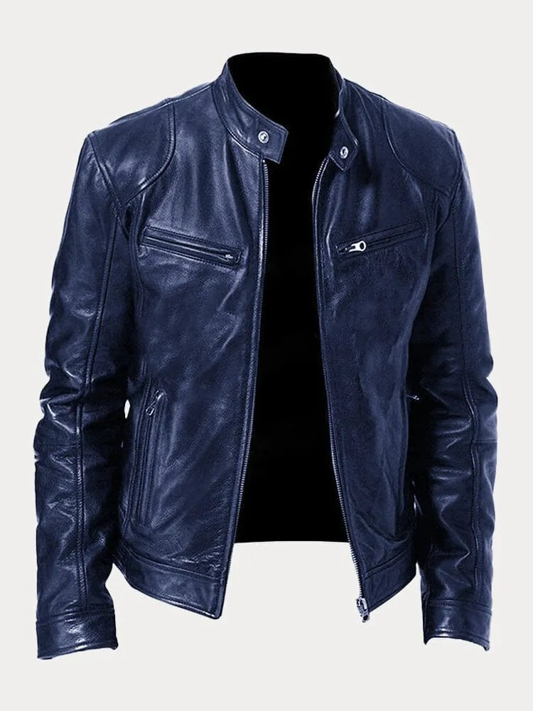 Dominik | Lederjacke Herren Bikerjacke Echtleder Stehkragen