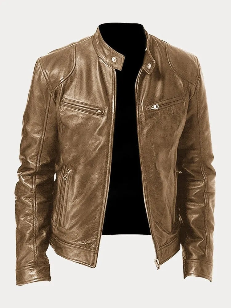 Dominik | Lederjacke Herren Bikerjacke Echtleder Stehkragen