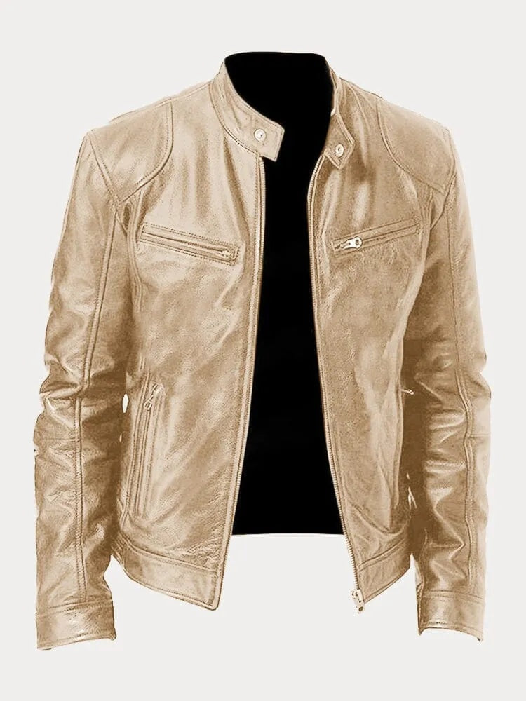 Dominik | Lederjacke Herren Bikerjacke Echtleder Stehkragen