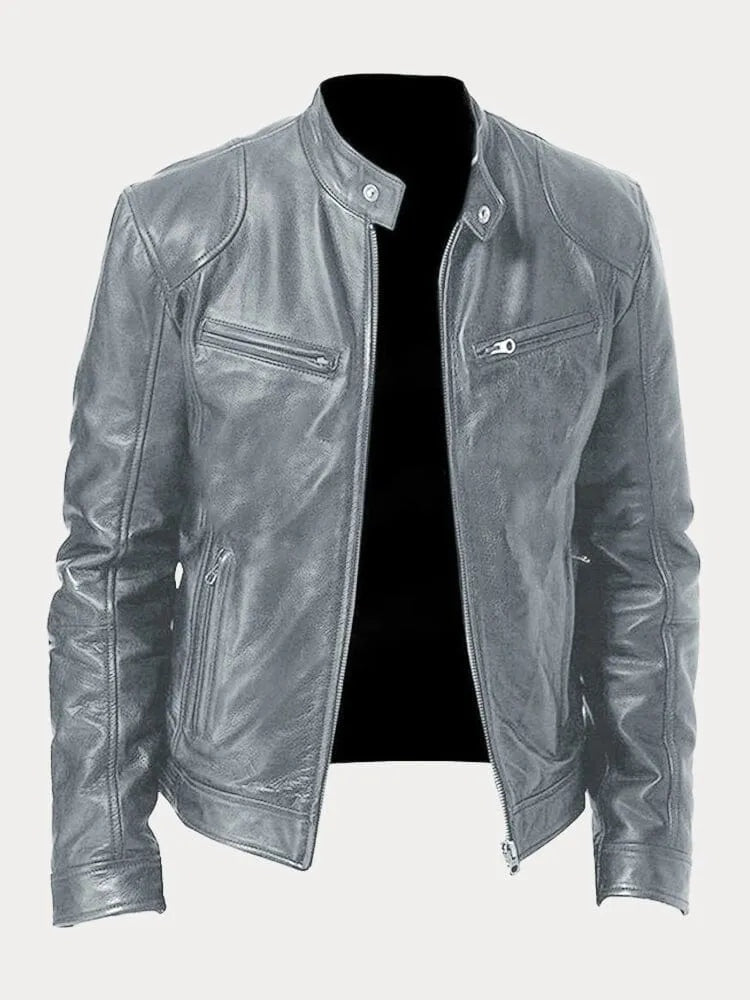Dominik | Lederjacke Herren Bikerjacke Echtleder Stehkragen