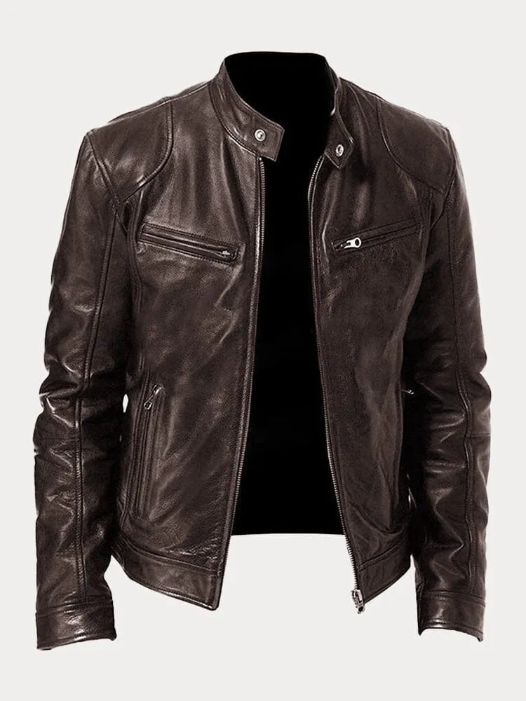 Dominik | Lederjacke Herren Bikerjacke Echtleder Stehkragen