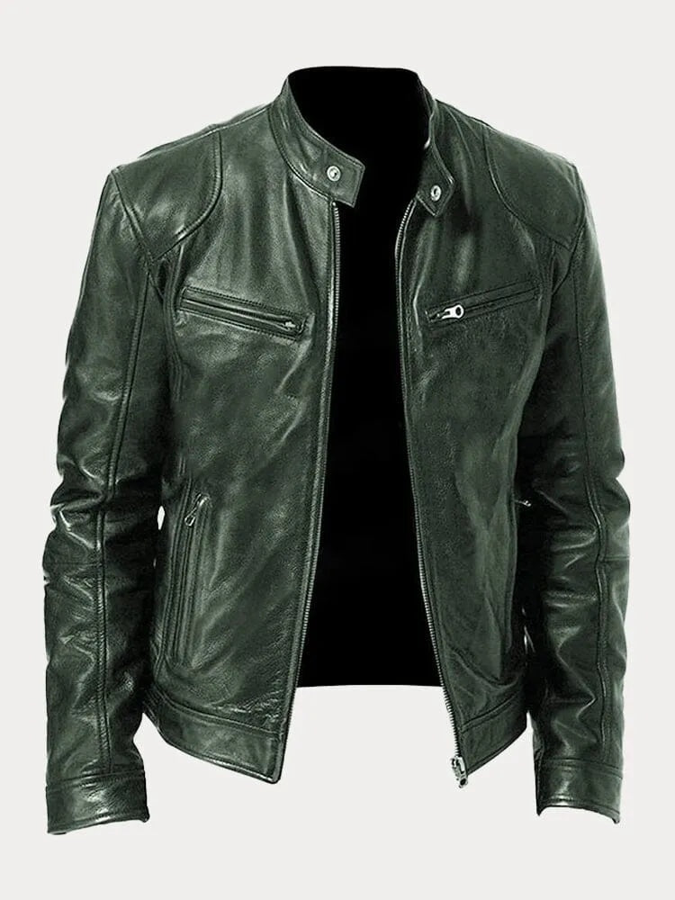 Dominik | Lederjacke Herren Bikerjacke Echtleder Stehkragen