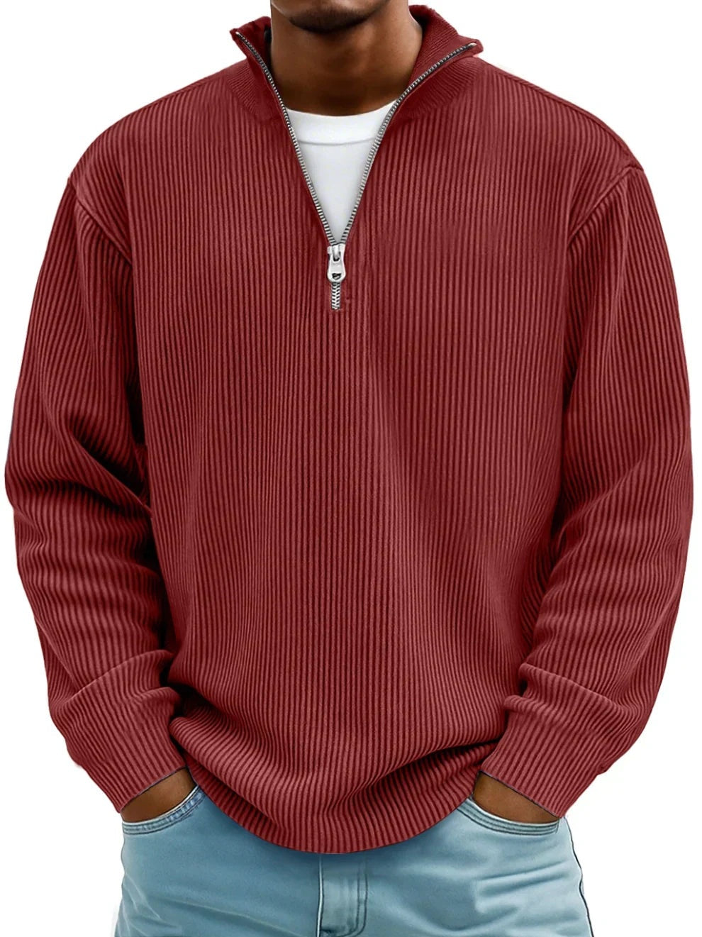 Dominik | Pullover Herren Half-Zip Strukturstrick Langarm