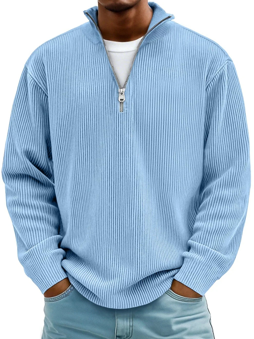 Dominik | Pullover Herren Half-Zip Strukturstrick Langarm