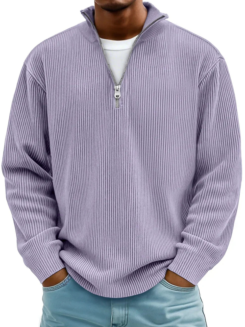 Dominik | Pullover Herren Half-Zip Strukturstrick Langarm